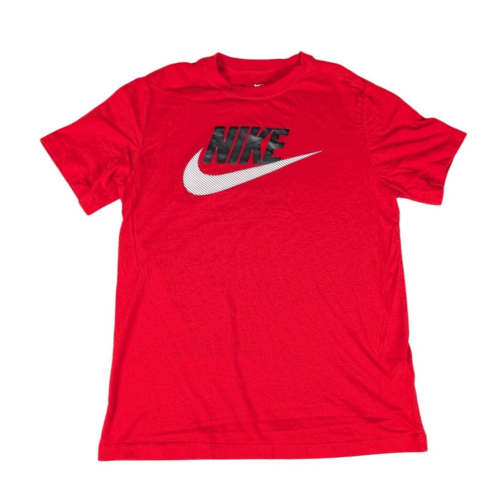 Nike T-Shirt Mens Medium Red Graphic Swoosh Logo Short Sleeve Excellent